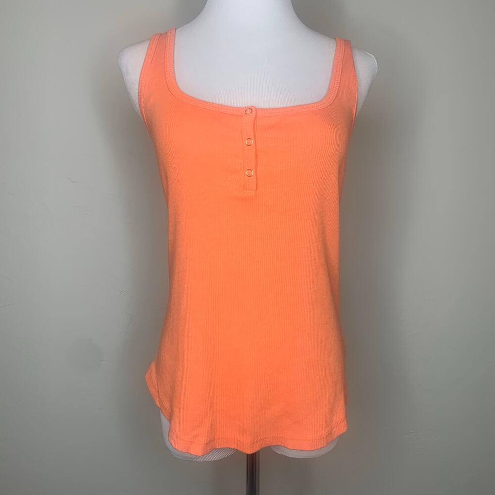 T.la Orange Ribbed Tank Top Snap Front Sz Small  50/50